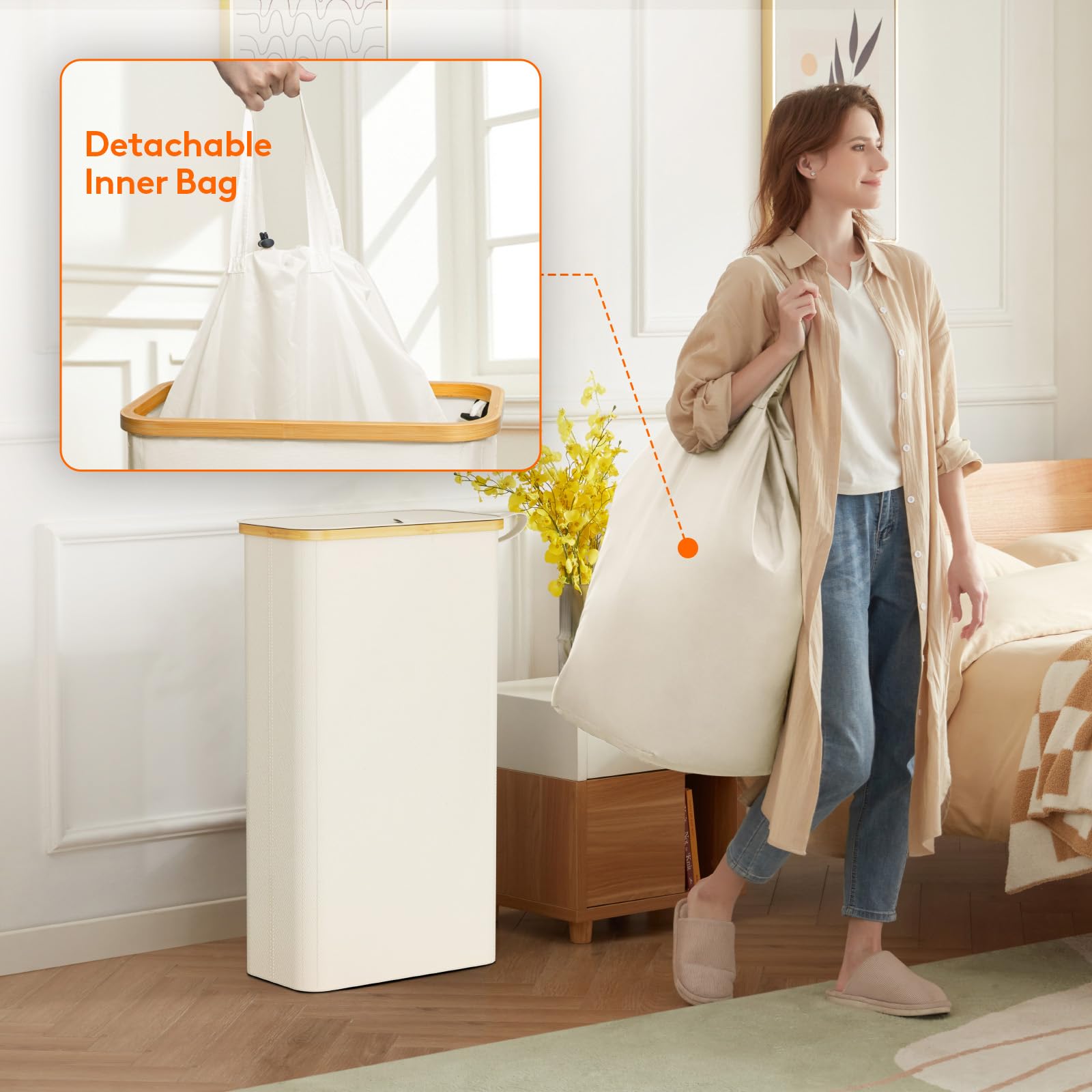 Foto 5 | Cesto De Ropa Lifewit De 65 Litros Con Tapa Y Bolsa Extraíble, Color Blanco - Venta Internacional.