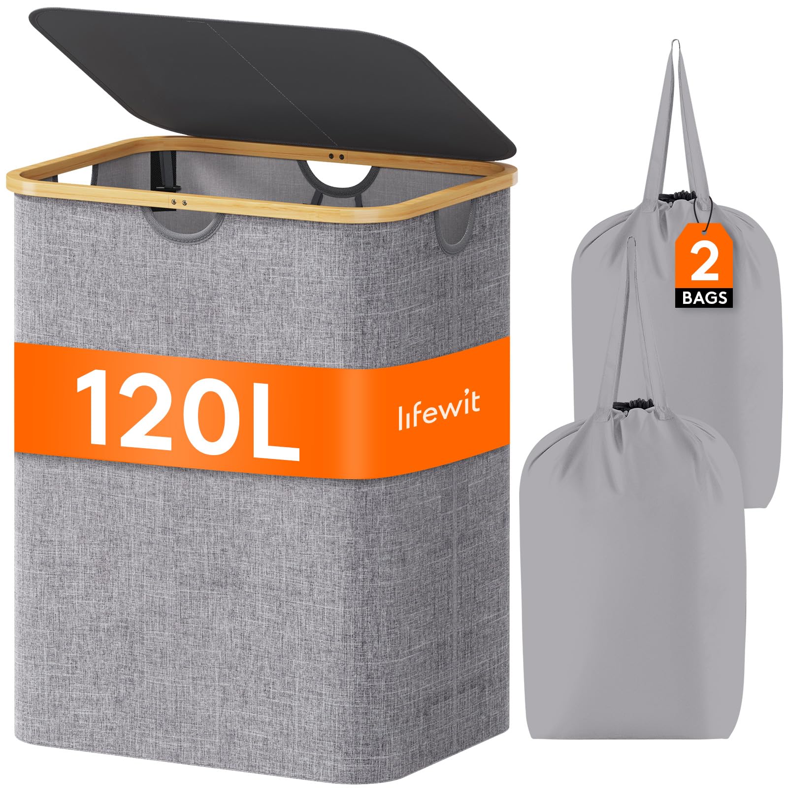 Foto 2 pulgar | Cesto De Ropa Lifewit De 120 Litros Con Tapa Y Bolsa Extraíble, Color Gris Claro - Venta Internacional.