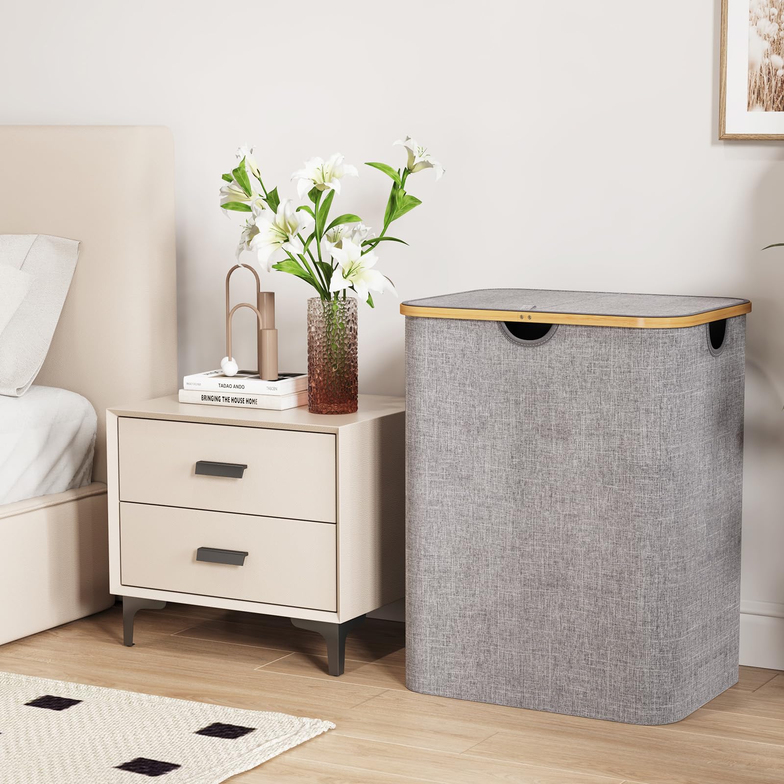 Foto 2 | Cesto De Ropa Lifewit De 120 Litros Con Tapa Y Bolsa Extraíble, Color Gris Claro - Venta Internacional.