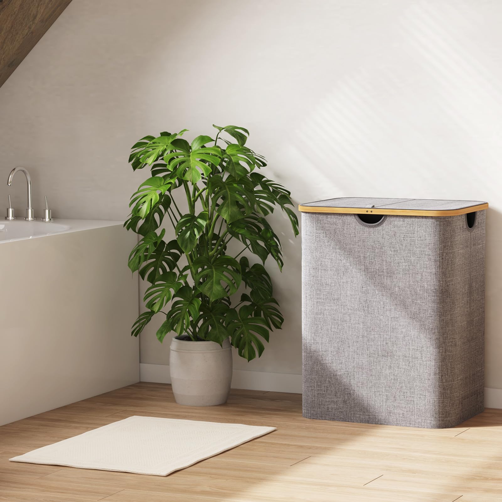 Foto 8 pulgar | Cesto De Ropa Lifewit De 120 Litros Con Tapa Y Bolsa Extraíble, Color Gris Claro - Venta Internacional.