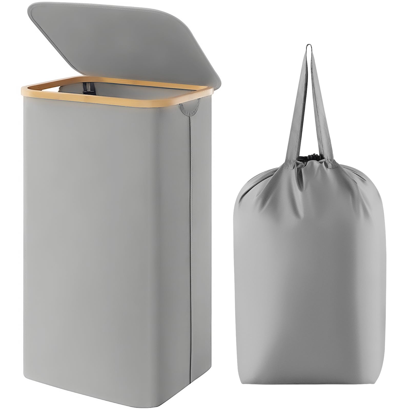 Foto 2 pulgar | Cesta De Lavandería Lifewit De 100 Litros Con Tapa, Asas De Bambú, Color Gris Plateado - Venta Internacional.