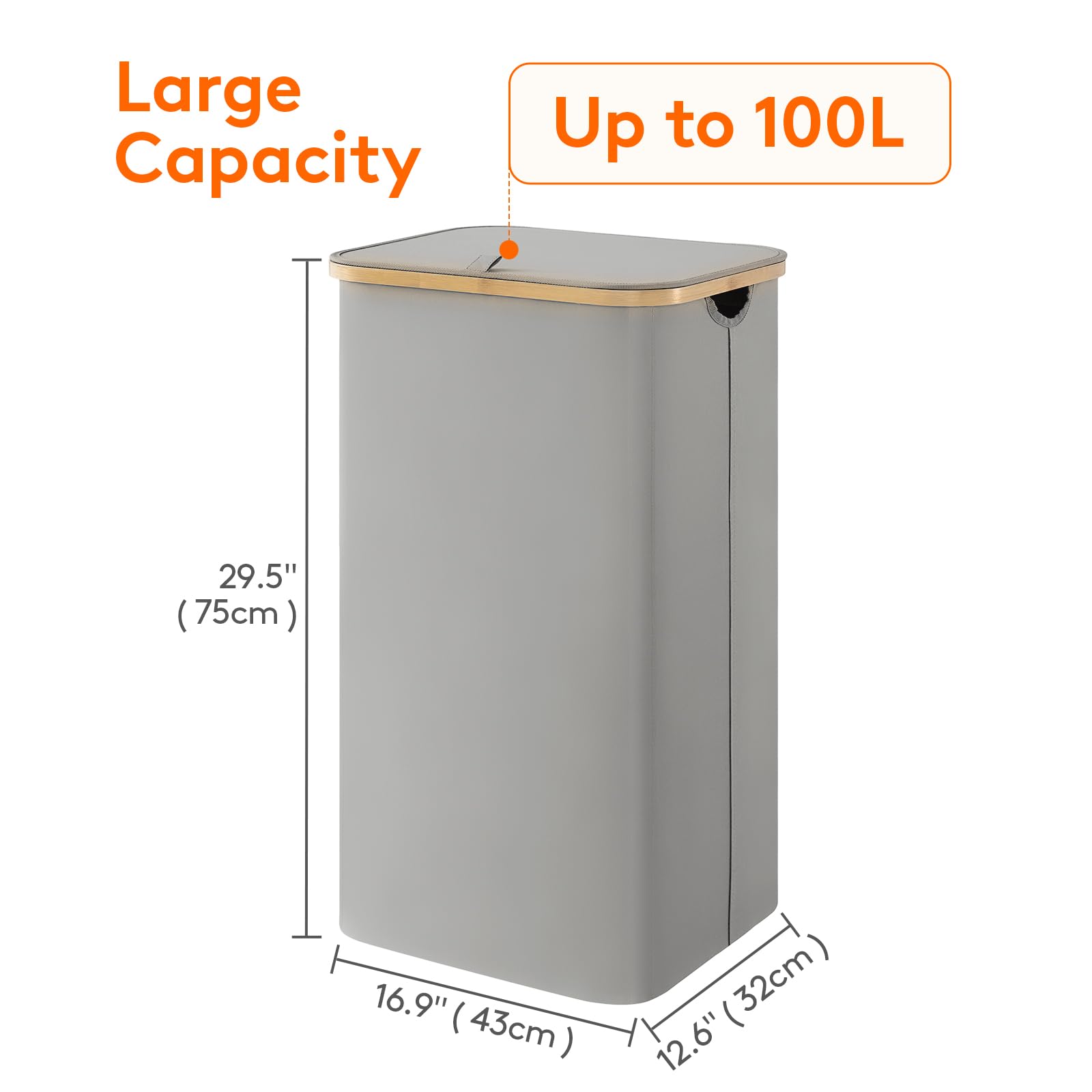 Foto 5 pulgar | Cesta De Lavandería Lifewit De 100 Litros Con Tapa, Asas De Bambú, Color Gris Plateado - Venta Internacional.