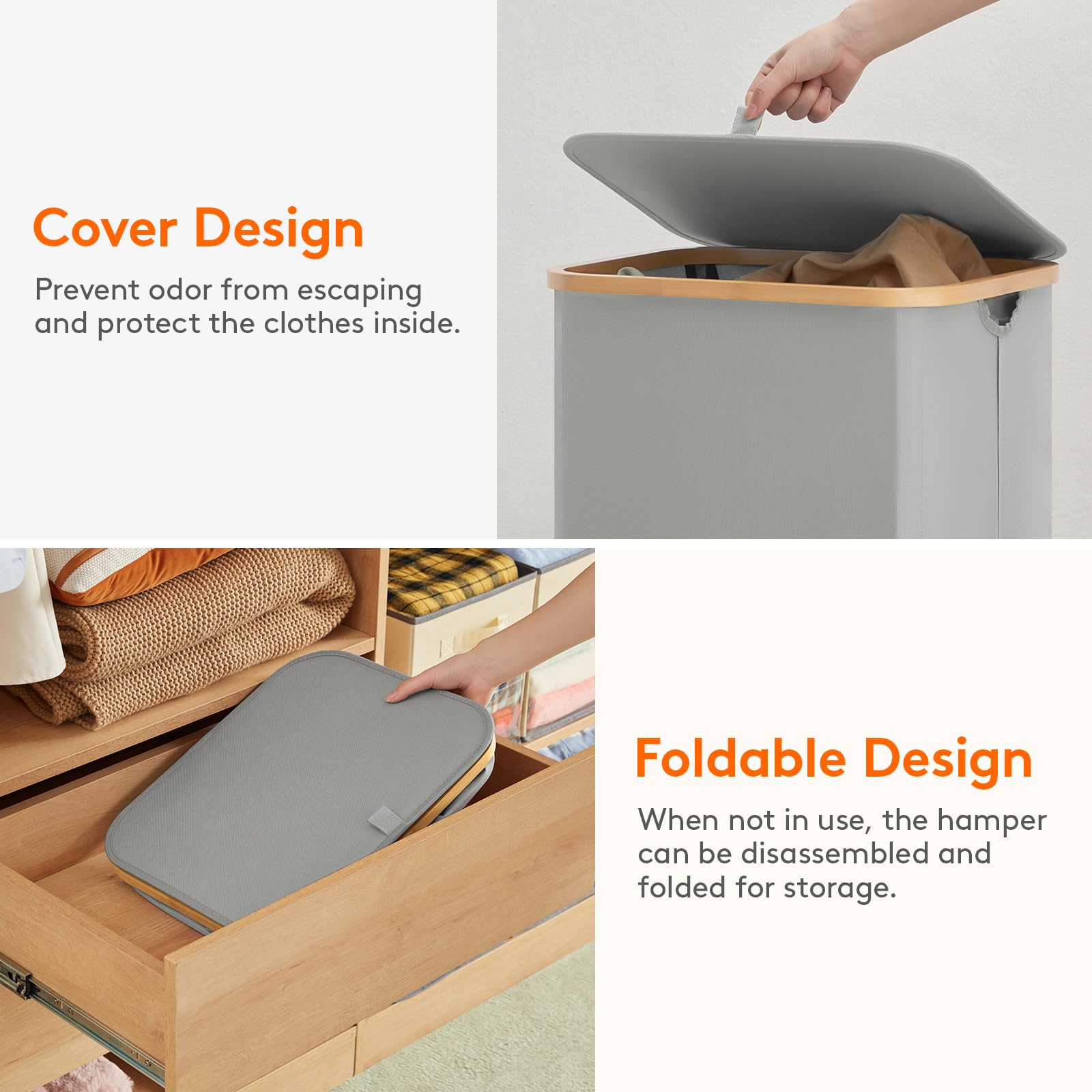 Foto 7 | Cesta De Lavandería Lifewit De 100 Litros Con Tapa, Asas De Bambú, Color Gris Plateado - Venta Internacional.