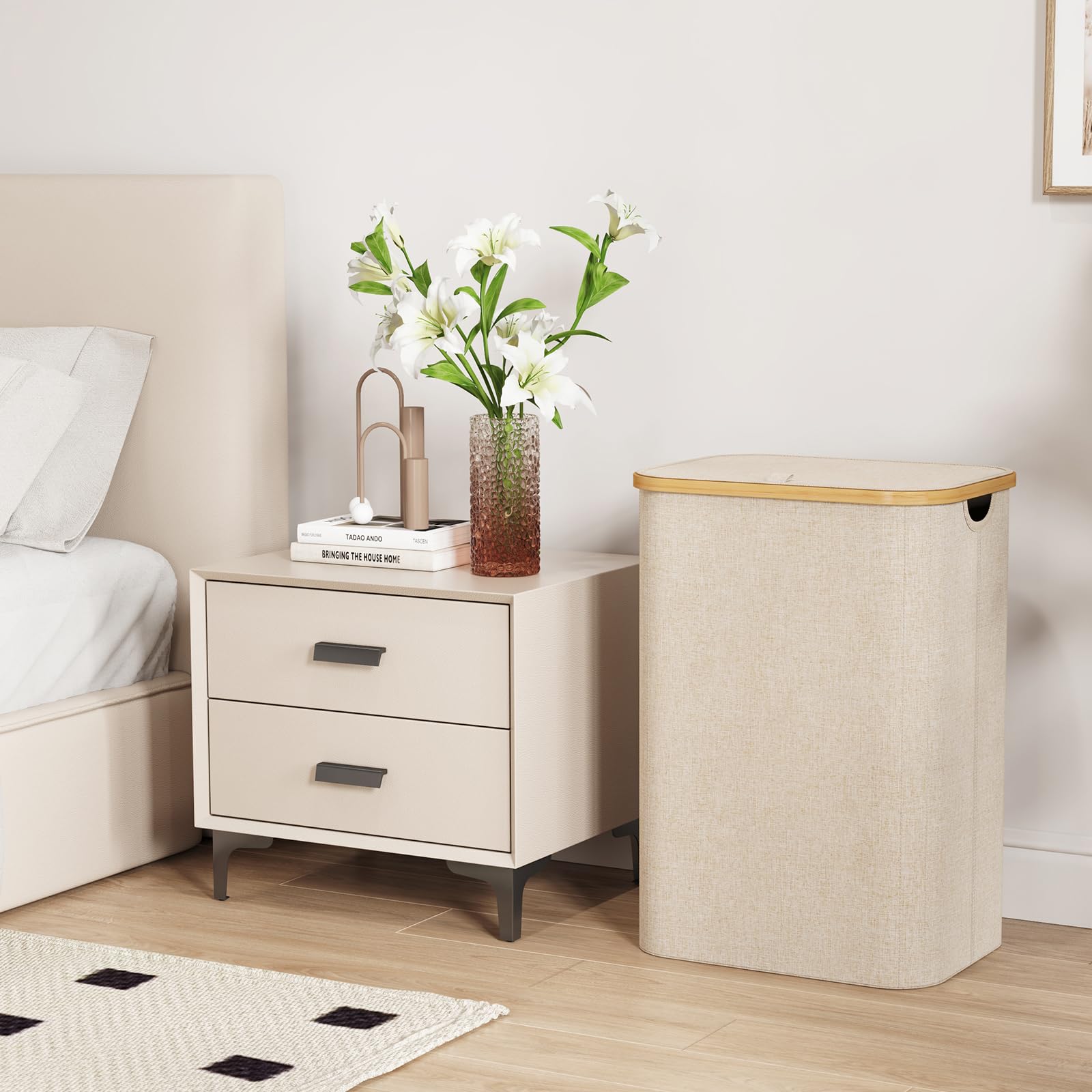 Foto 4 pulgar | Cesto De Ropa Lifewit De 80 Litros Con Tapa, Asas De Bambú Y Bolsa, Color Beige - Venta Internacional.
