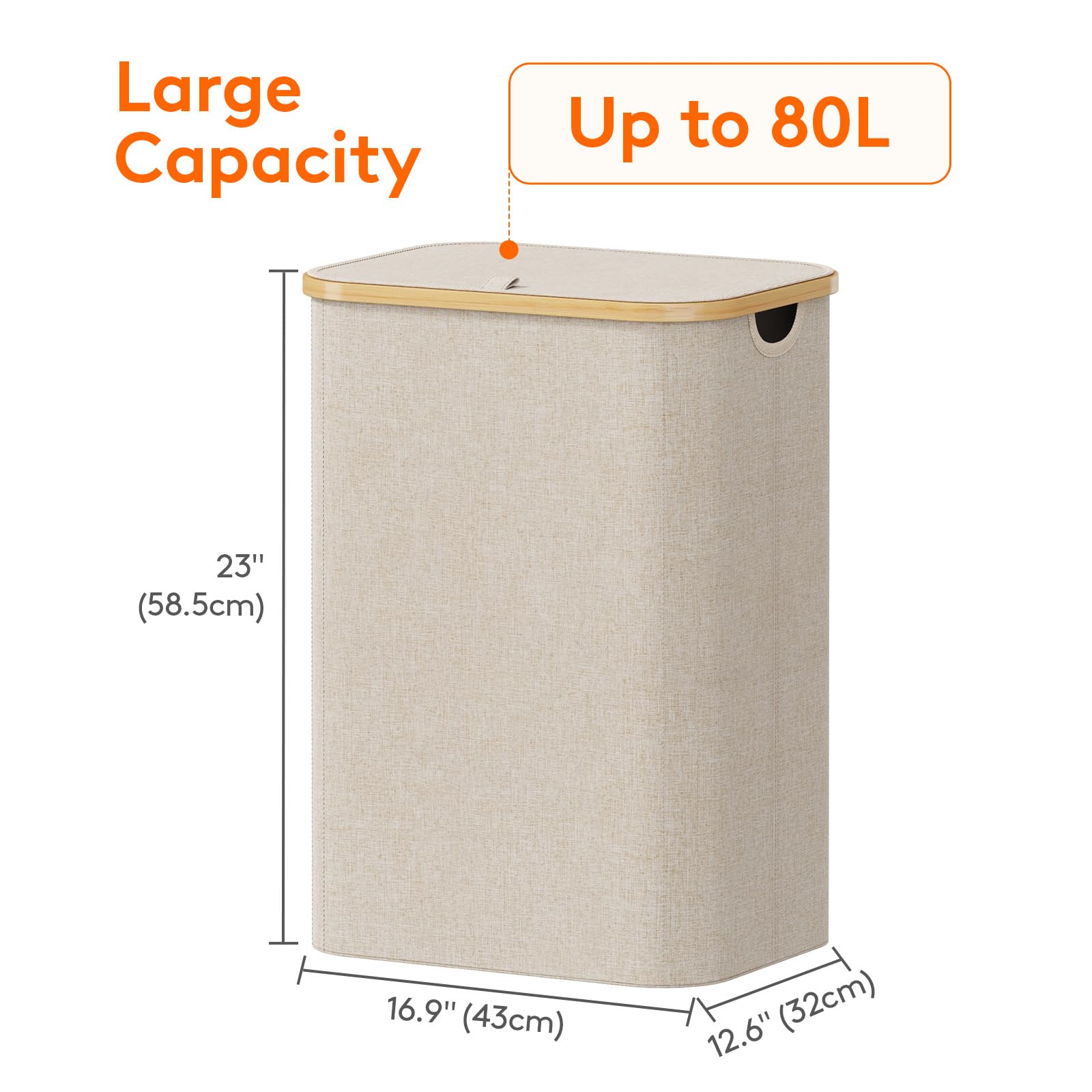 Foto 5 pulgar | Cesto De Ropa Lifewit De 80 Litros Con Tapa, Asas De Bambú Y Bolsa, Color Beige - Venta Internacional.