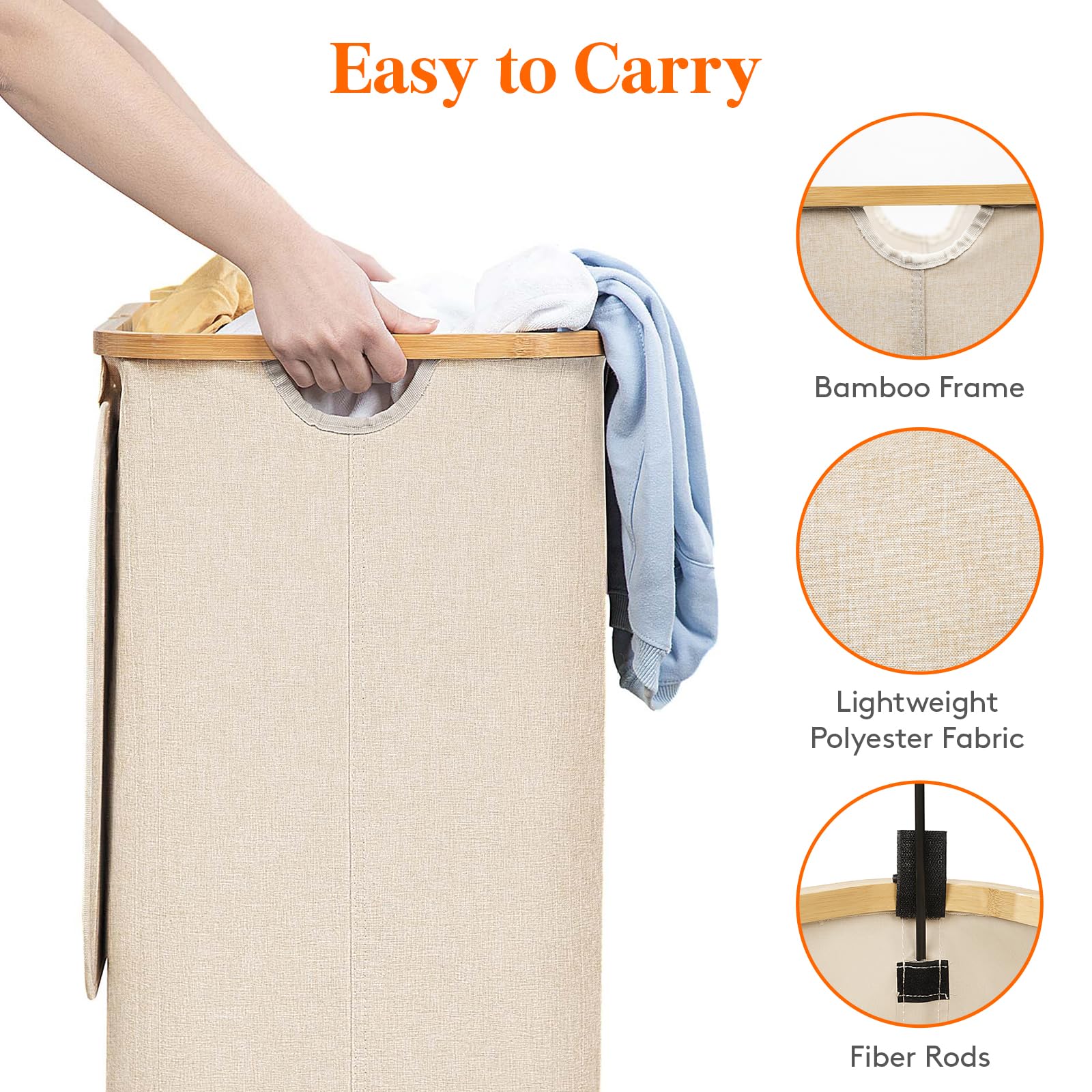 Foto 7 pulgar | Cesto De Ropa Lifewit De 80 Litros Con Tapa, Asas De Bambú Y Bolsa, Color Beige - Venta Internacional.