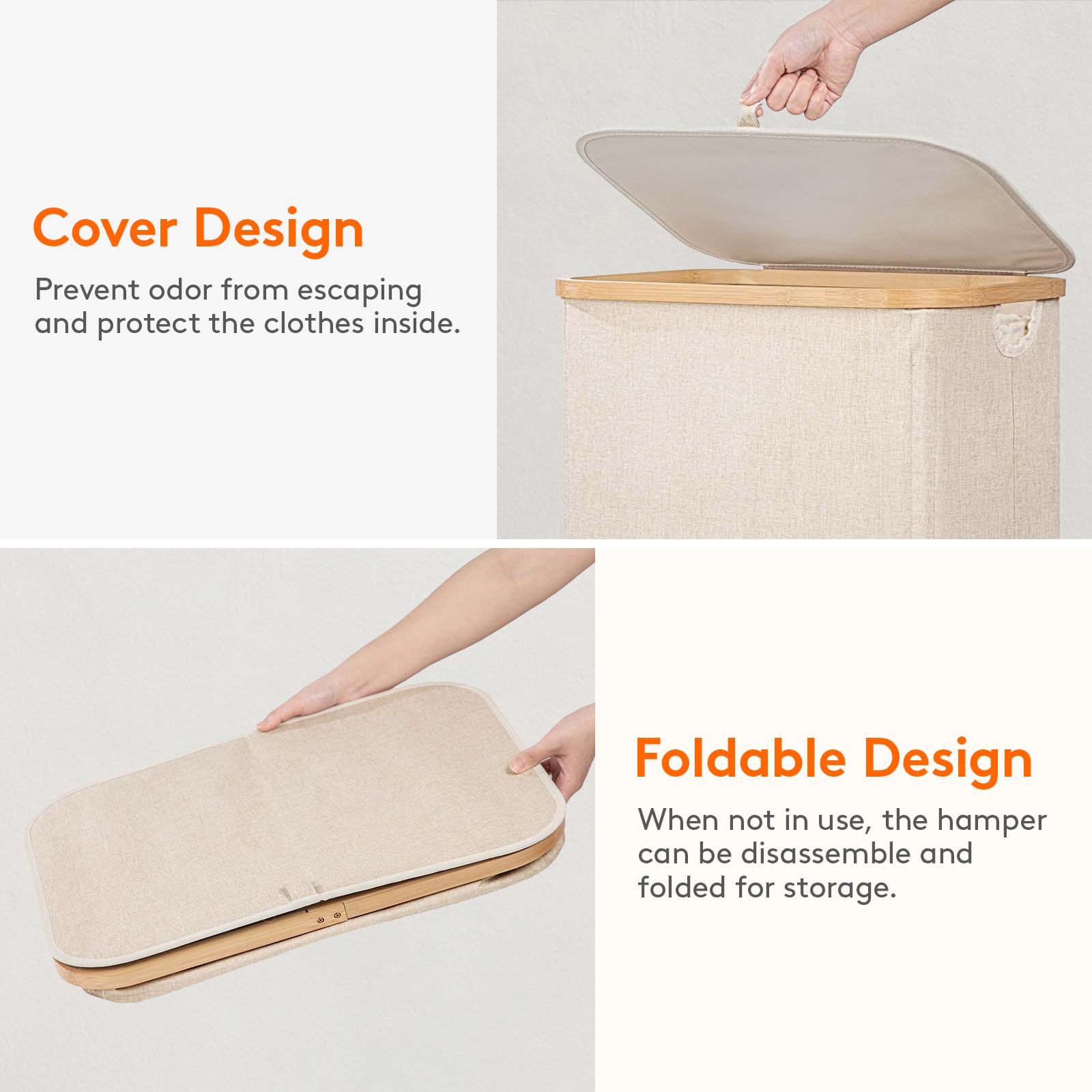 Foto 8 pulgar | Cesto De Ropa Lifewit De 80 Litros Con Tapa, Asas De Bambú Y Bolsa, Color Beige - Venta Internacional.