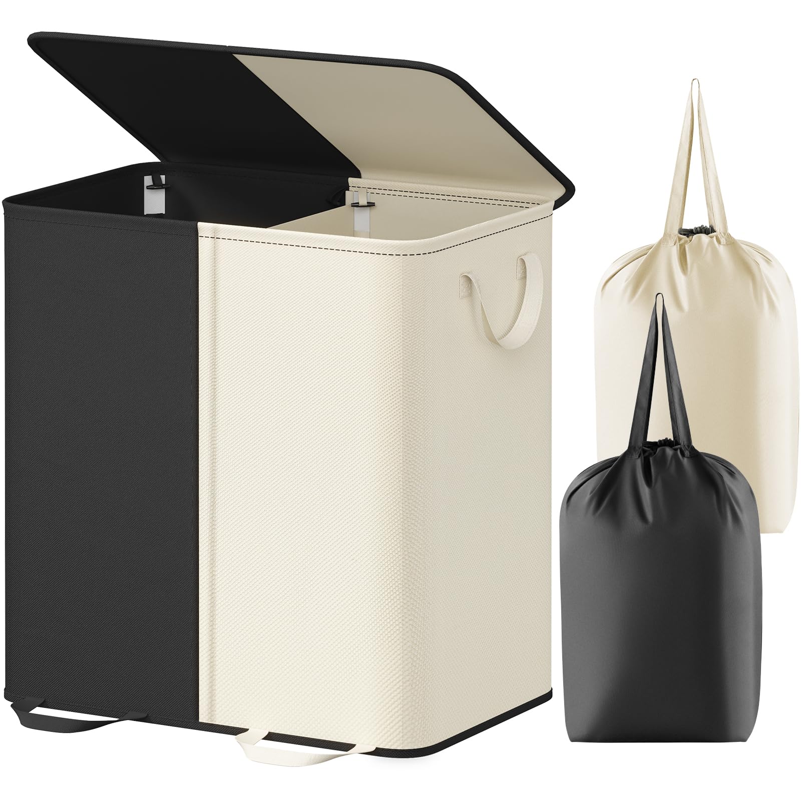 Foto 2 pulgar | Cesto De Ropa Lifewit Doble Con Tapa Y 2 Bolsas De 136 L, Color Blanco Y Negro - Venta Internacional.