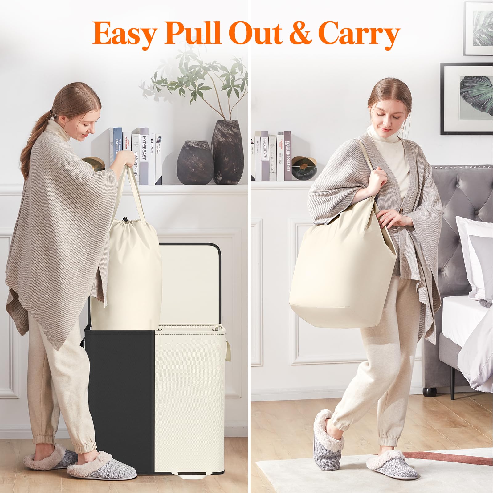 Foto 4 | Cesto De Ropa Lifewit Doble Con Tapa Y 2 Bolsas De 136 L, Color Blanco Y Negro - Venta Internacional.