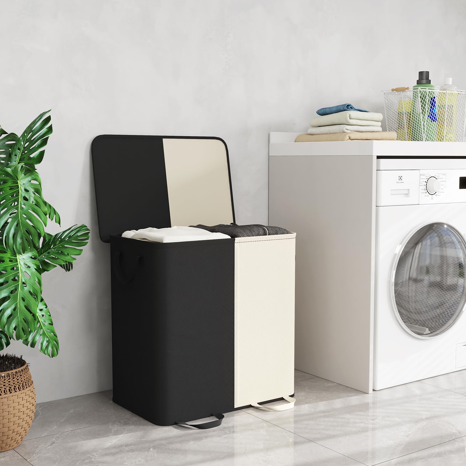 Foto 7 pulgar | Cesto De Ropa Lifewit Doble Con Tapa Y 2 Bolsas De 136 L, Color Blanco Y Negro - Venta Internacional.