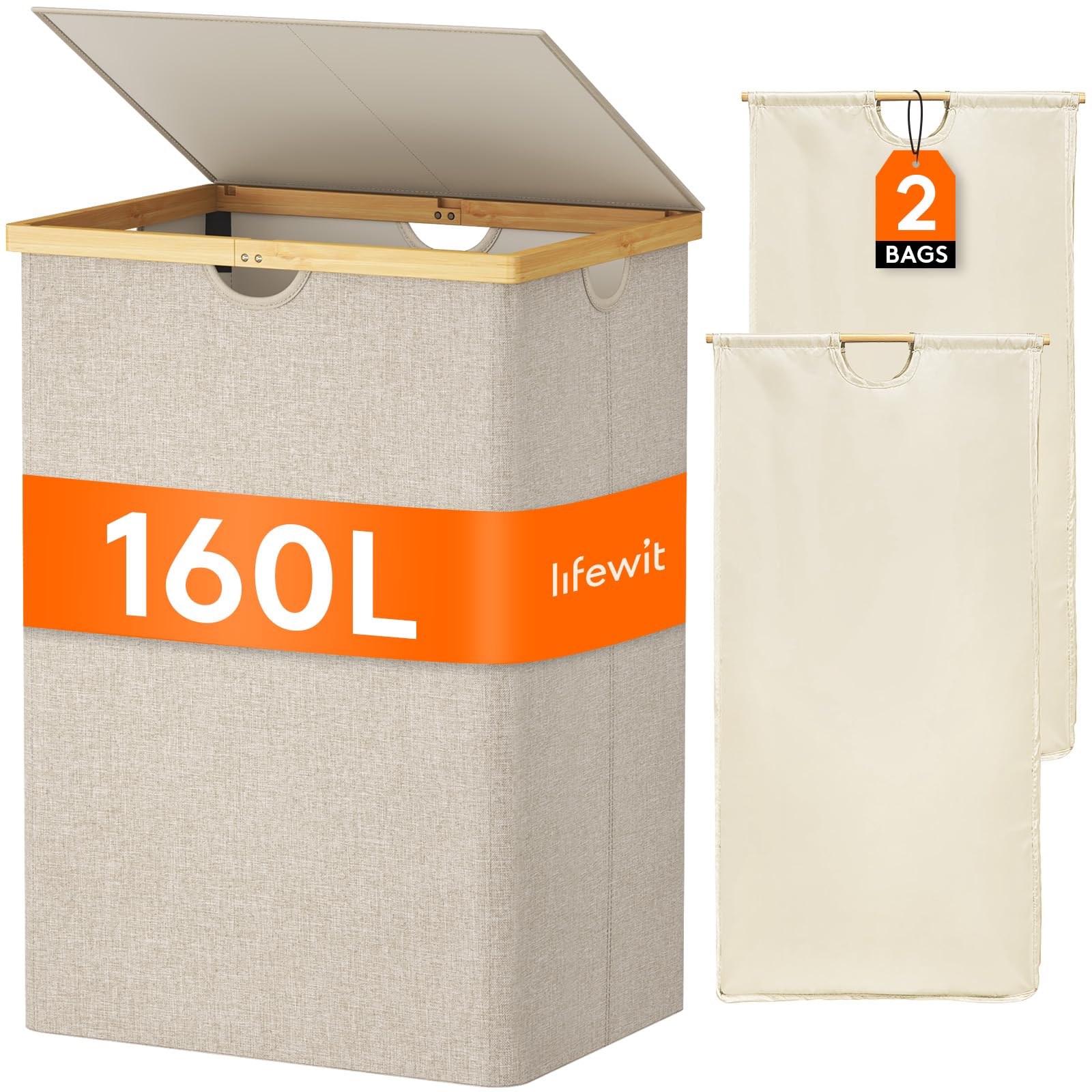 Foto 2 pulgar | Cesto De Ropa Lifewit, 160 L, Doble Con Tapa, Bambú, Color Beige - Venta Internacional.