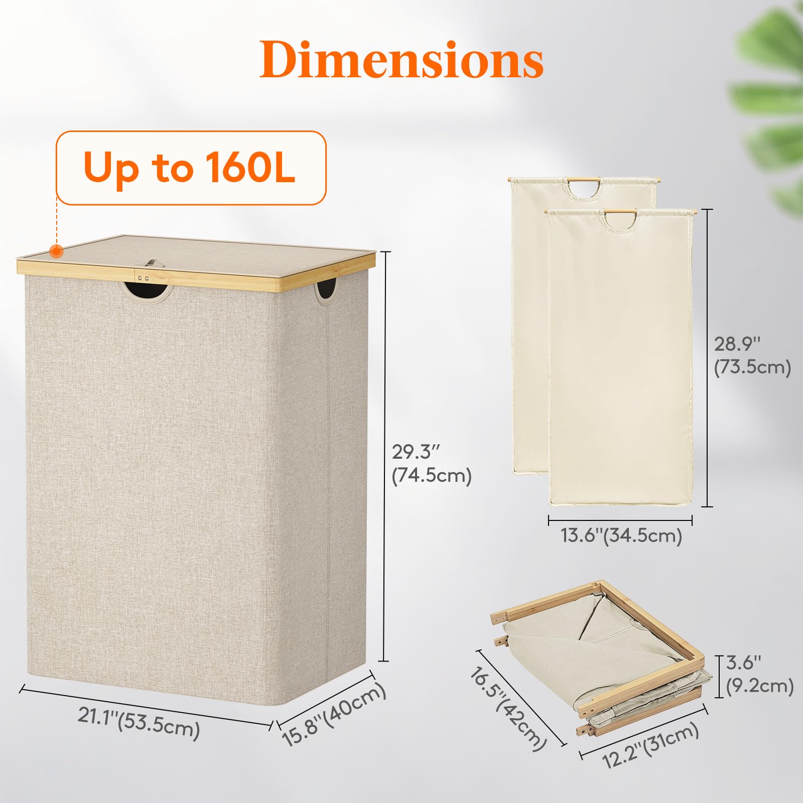 Foto 4 | Cesto De Ropa Lifewit, 160 L, Doble Con Tapa, Bambú, Color Beige - Venta Internacional.