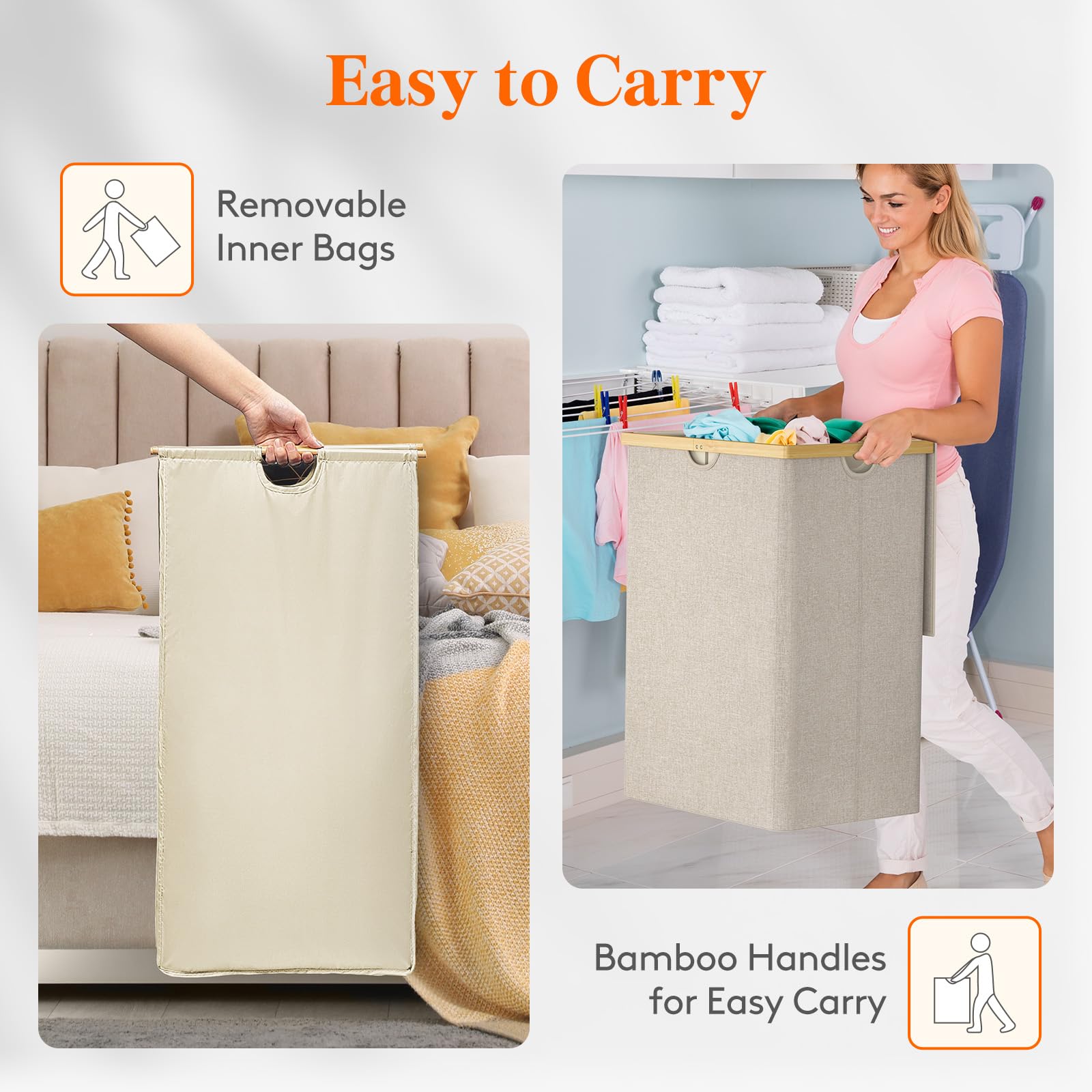 Foto 6 pulgar | Cesto De Ropa Lifewit, 160 L, Doble Con Tapa, Bambú, Color Beige - Venta Internacional.