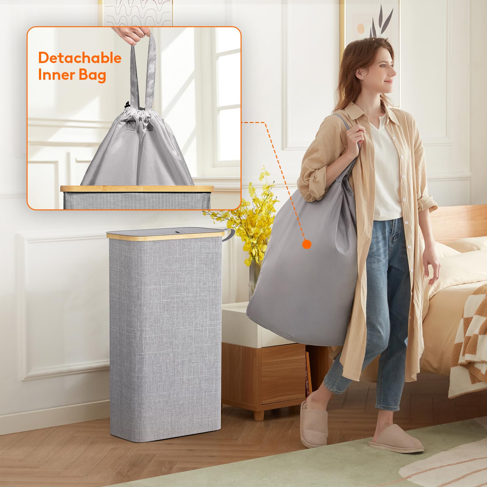 Foto 5 | Cesto De Ropa Lifewit De 65 Litros Con Tapa Y Bolsa Extraíble, Color Gris - Venta Internacional.