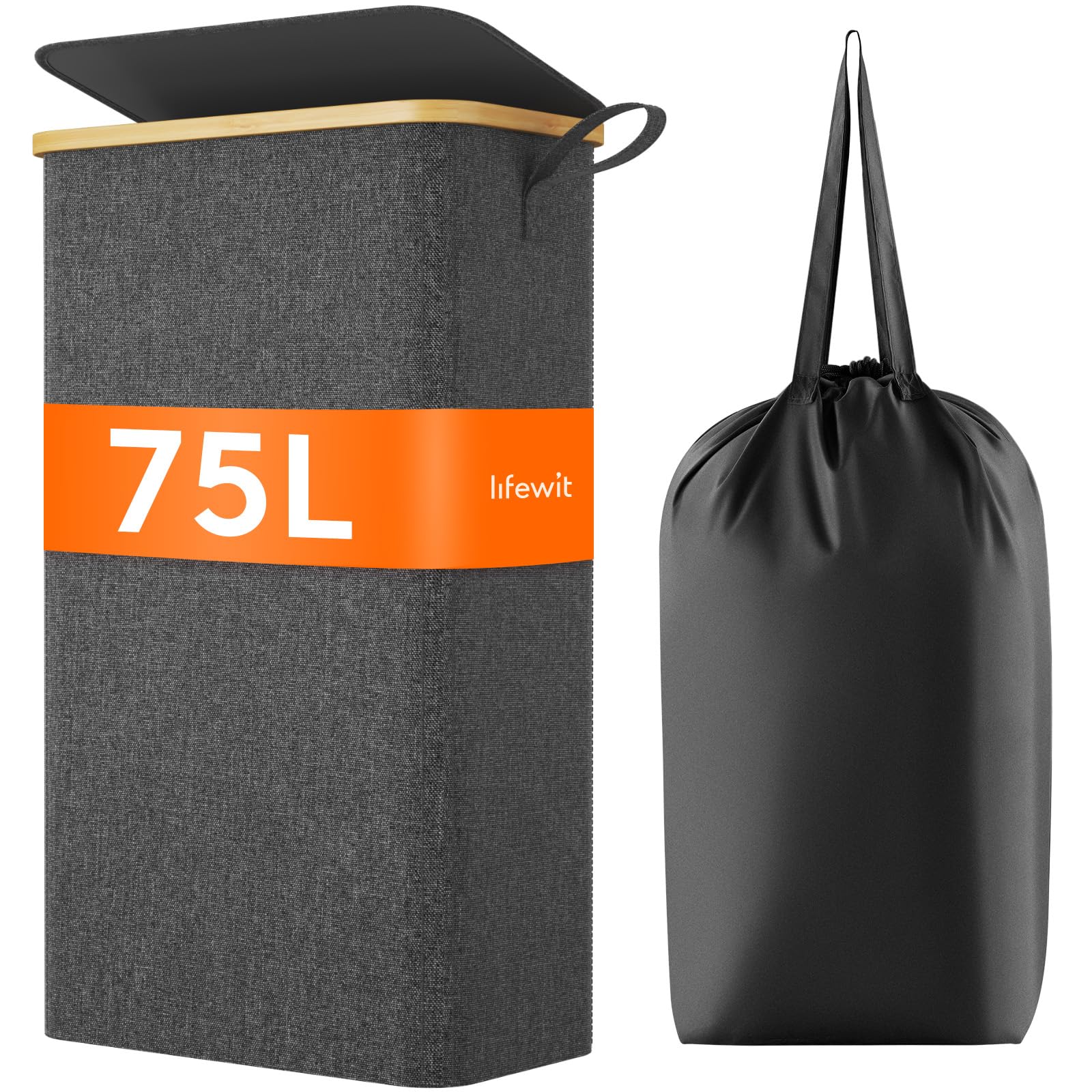 Foto 2 pulgar | Cesto De Ropa Lifewit De 75 Litros Con Tapa Y Bolsa Extraíble, Color Gris Oscuro - Venta Internacional.