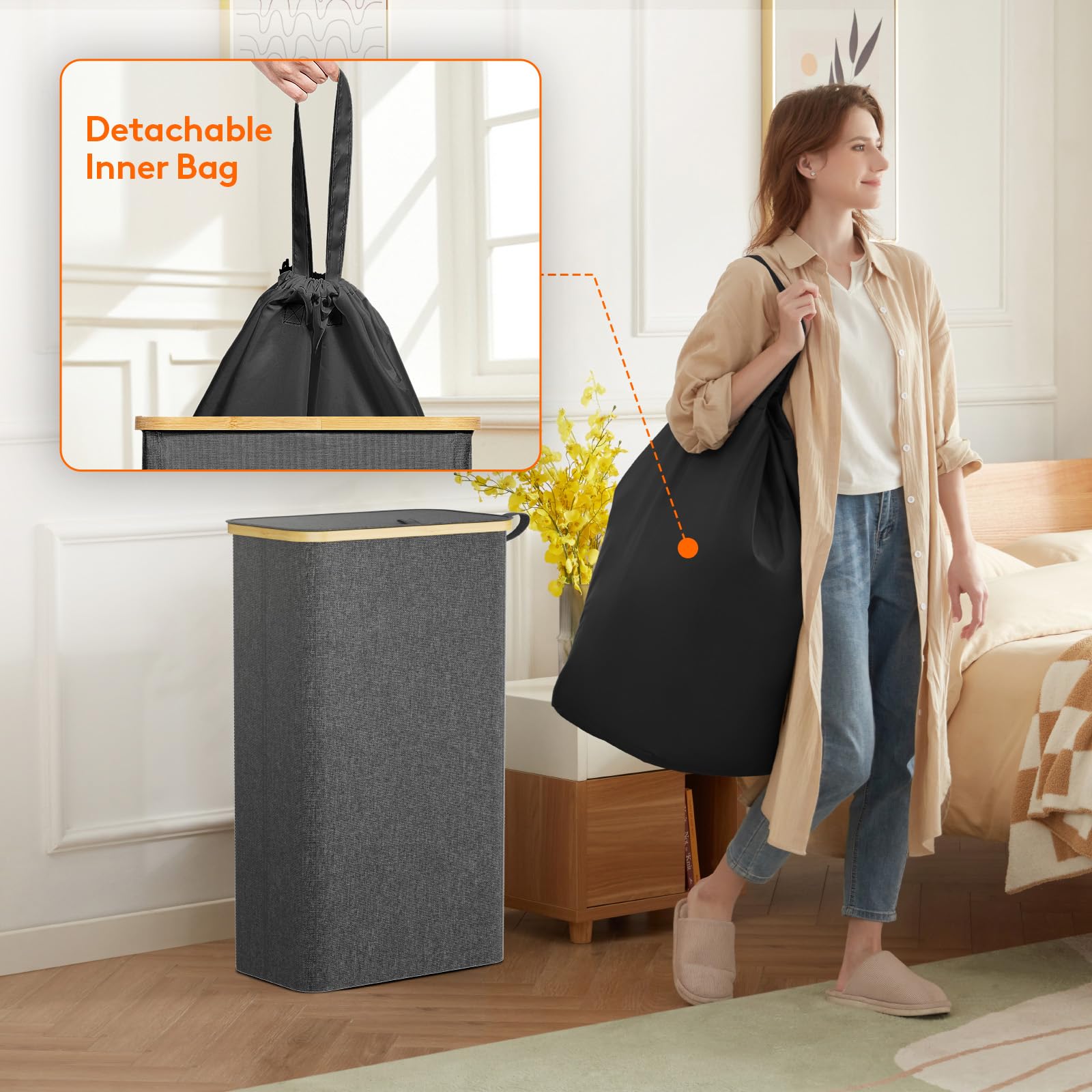 Foto 5 | Cesto De Ropa Lifewit De 75 Litros Con Tapa Y Bolsa Extraíble, Color Gris Oscuro - Venta Internacional.