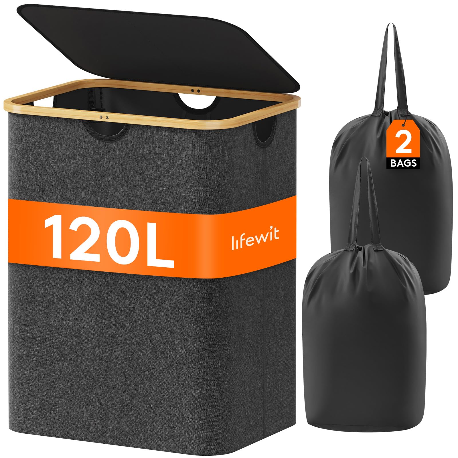 Foto 2 pulgar | Cesto De Ropa Lifewit 120l Con Tapa Y Bolsa Extraíble Gris Oscuro - Venta Internacional.