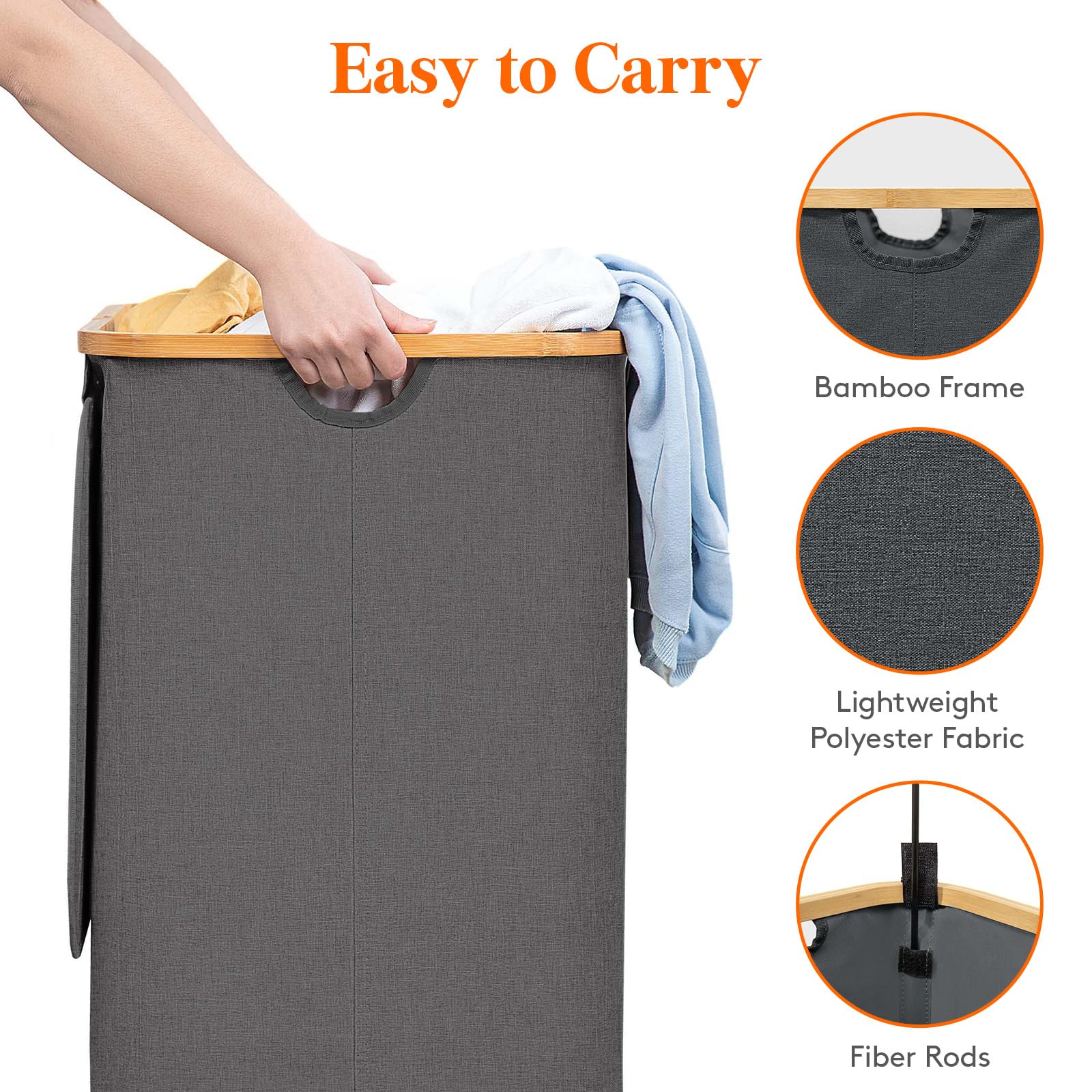 Foto 6 pulgar | Cesto De Ropa Lifewit 120l Con Tapa Y Bolsa Extraíble Gris Oscuro - Venta Internacional.