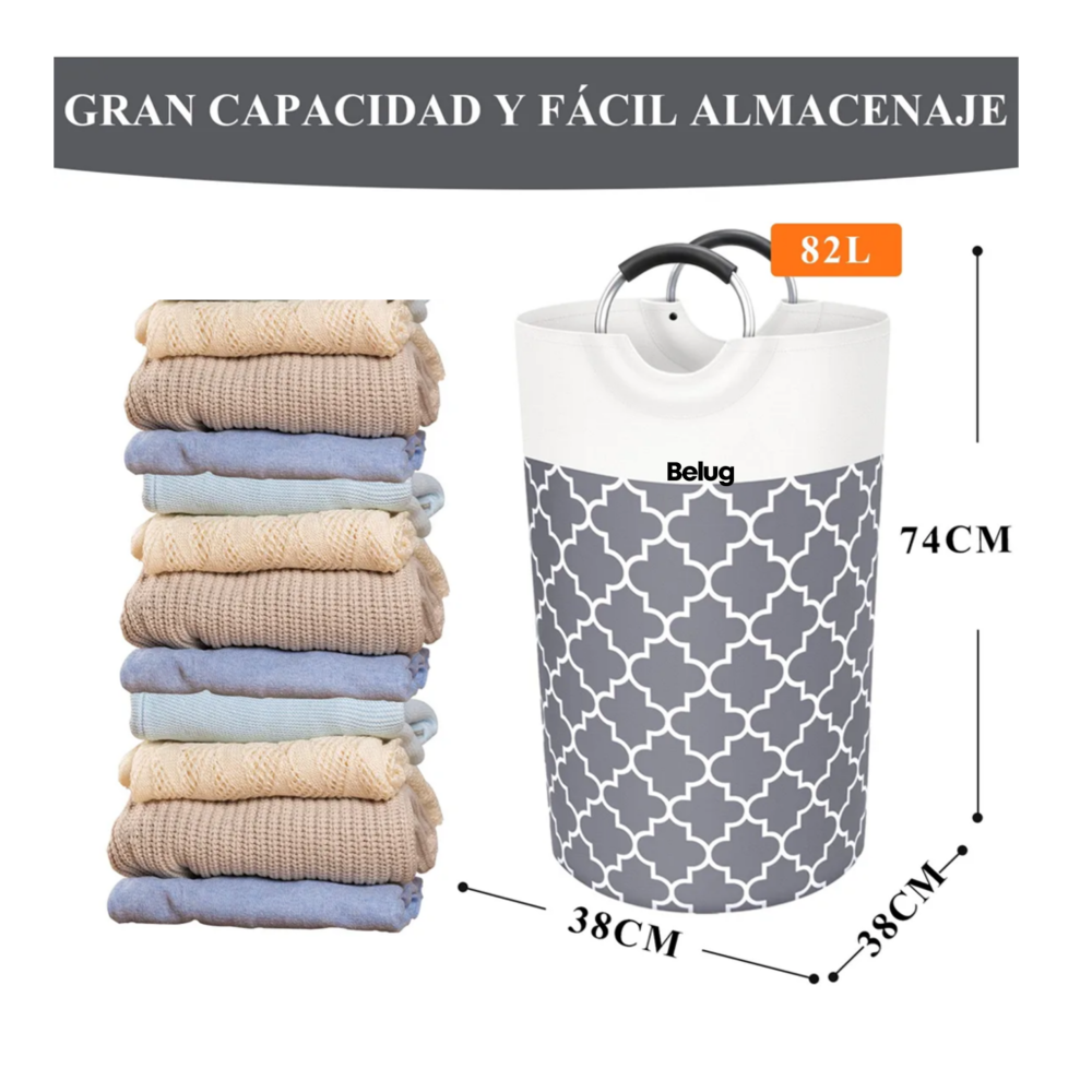 Foto 3 pulgar | Cesto De Ropa Plegable De Tela Oxford Para Ropa Sucia 82/90l Belug,  Gris Oscoro Blanco Liso