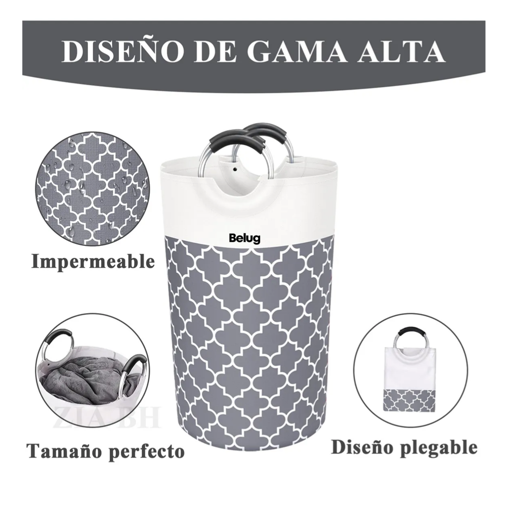 Foto 4 pulgar | Cesto De Ropa Plegable De Tela Oxford Para Ropa Sucia 82/90l Belug,  Gris Oscoro Blanco Liso