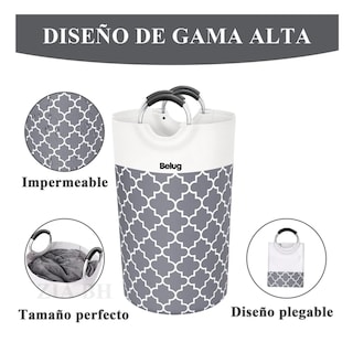 Foto 3 | Cesto De Ropa Plegable De Tela Oxford Para Ropa Sucia 82/90l Belug, Gris Oscoro Blanco Liso