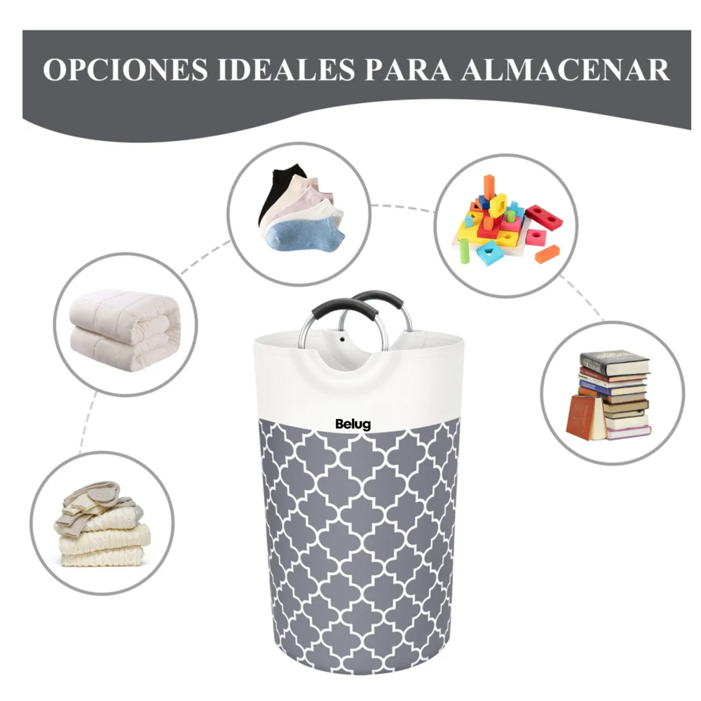 Foto 5 pulgar | Cesto De Ropa Plegable De Tela Oxford Para Ropa Sucia 82/90l Belug,  Gris Oscoro Blanco Liso