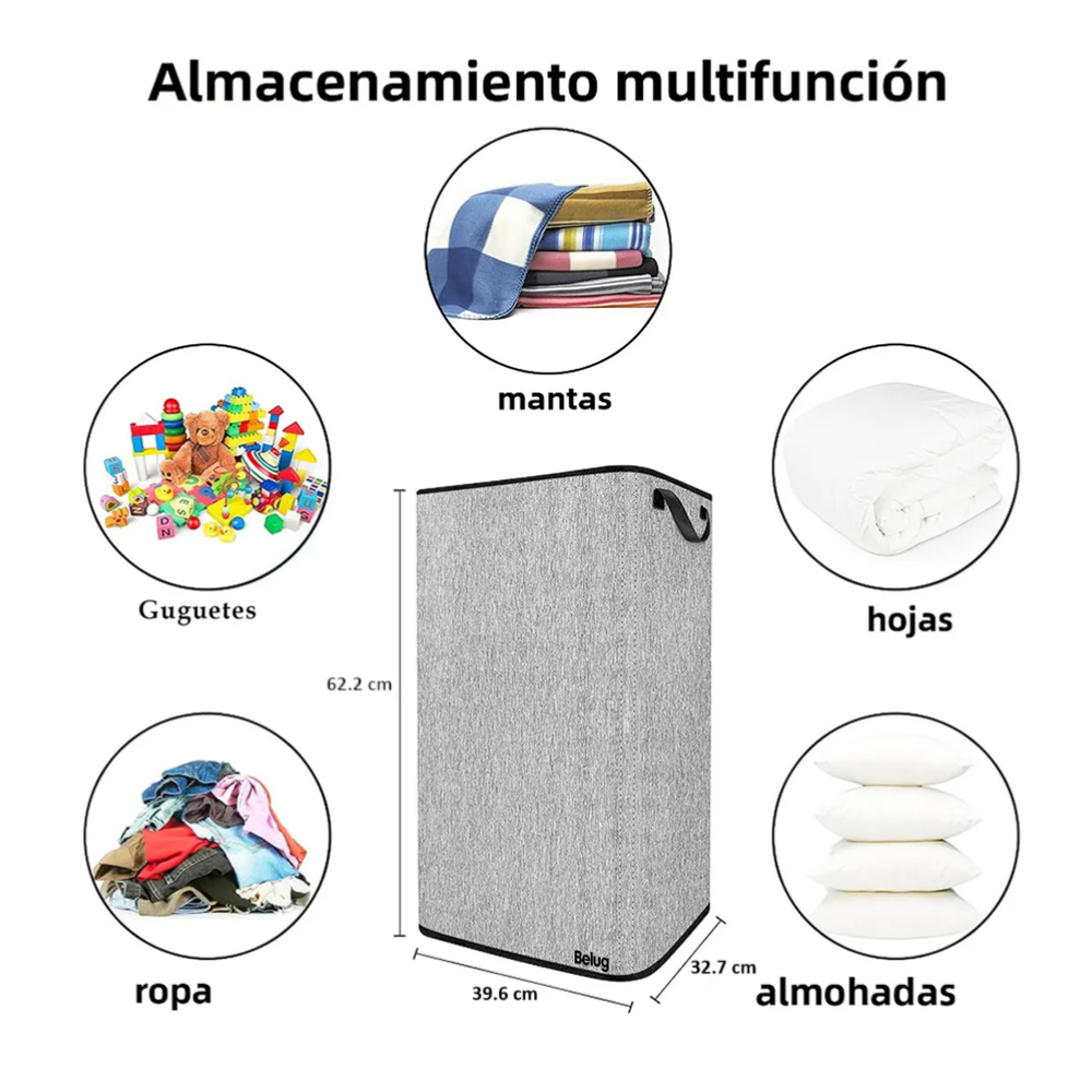 Foto 6 pulgar | Cesto De Ropa Plegable 80l Grande Rectangular Y Con Asas Resistentes Belug,  Gris
