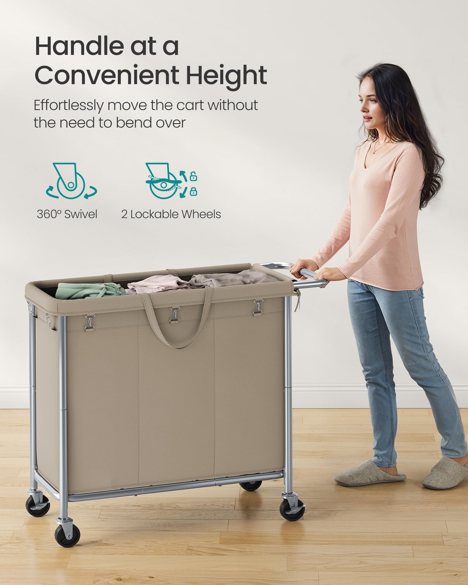 Foto 6 | Cesta De Lavandería Songmics, Enrollable De 3 Secciones, 200 L, Con Ruedas - Venta Internacional.