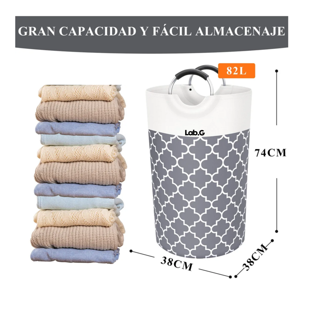 Foto 2 | Cesto De Ropa Plegable De Tela Oxford Para Ropa Sucia 82/90l Lab.g,  Gris Oscoro Blanco Liso