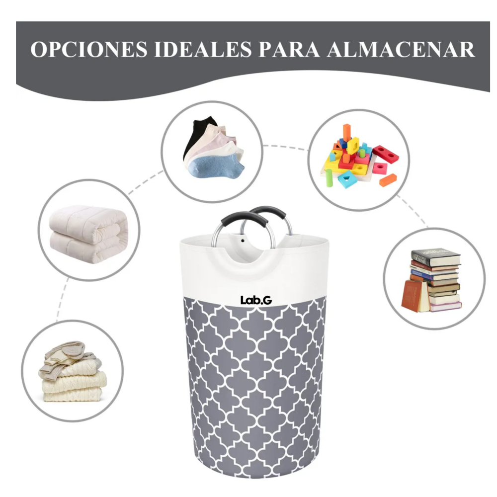 Foto 4 pulgar | Cesto De Ropa Plegable De Tela Oxford Para Ropa Sucia 82/90l Lab.g,  Gris Oscoro Blanco Liso