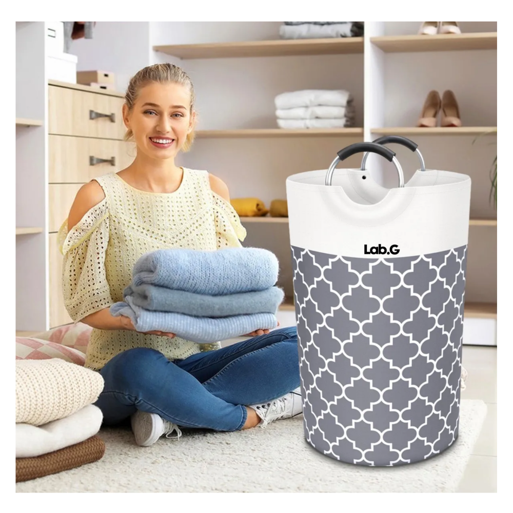 Foto 4 | Cesto De Ropa Plegable De Tela Oxford Para Ropa Sucia 82/90l Lab.g,  Gris Oscoro Blanco Liso