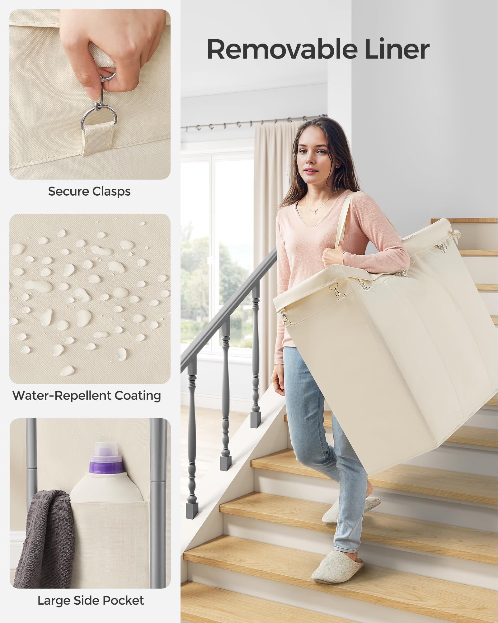 Foto 5 pulgar | Cesta De Lavandería Songmics Rolling De 3 Secciones, 200 L, Con Ruedas - Venta Internacional.