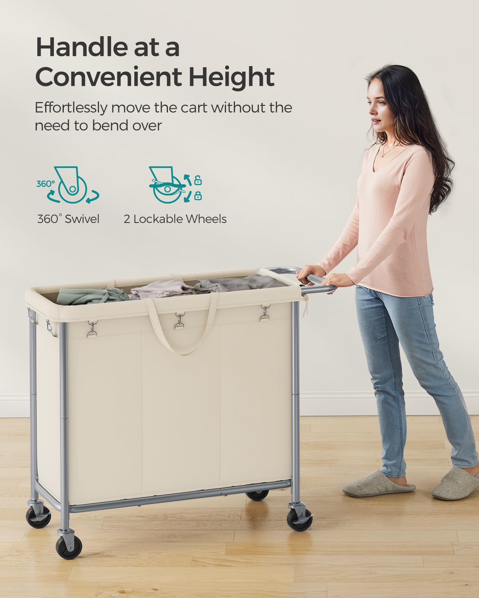 Foto 7 | Cesta De Lavandería Songmics Rolling De 3 Secciones, 200 L, Con Ruedas - Venta Internacional.