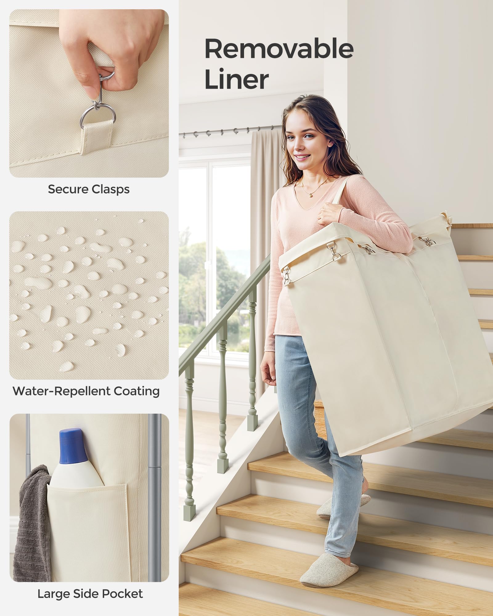 Foto 5 pulgar | Cesta De Lavandería Songmics Rolling 140l Con Ruedas De 2 Secciones - Venta Internacional.