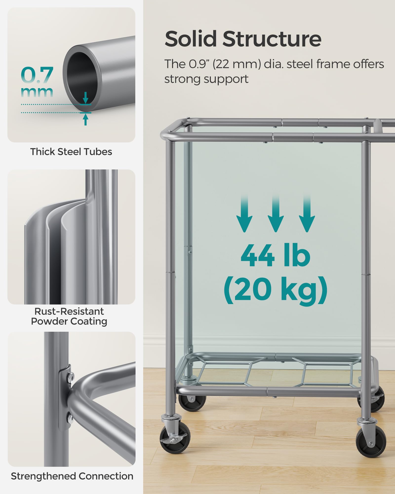 Foto 5 | Cesta De Lavandería Songmics Rolling 140l Con Ruedas De 2 Secciones - Venta Internacional.