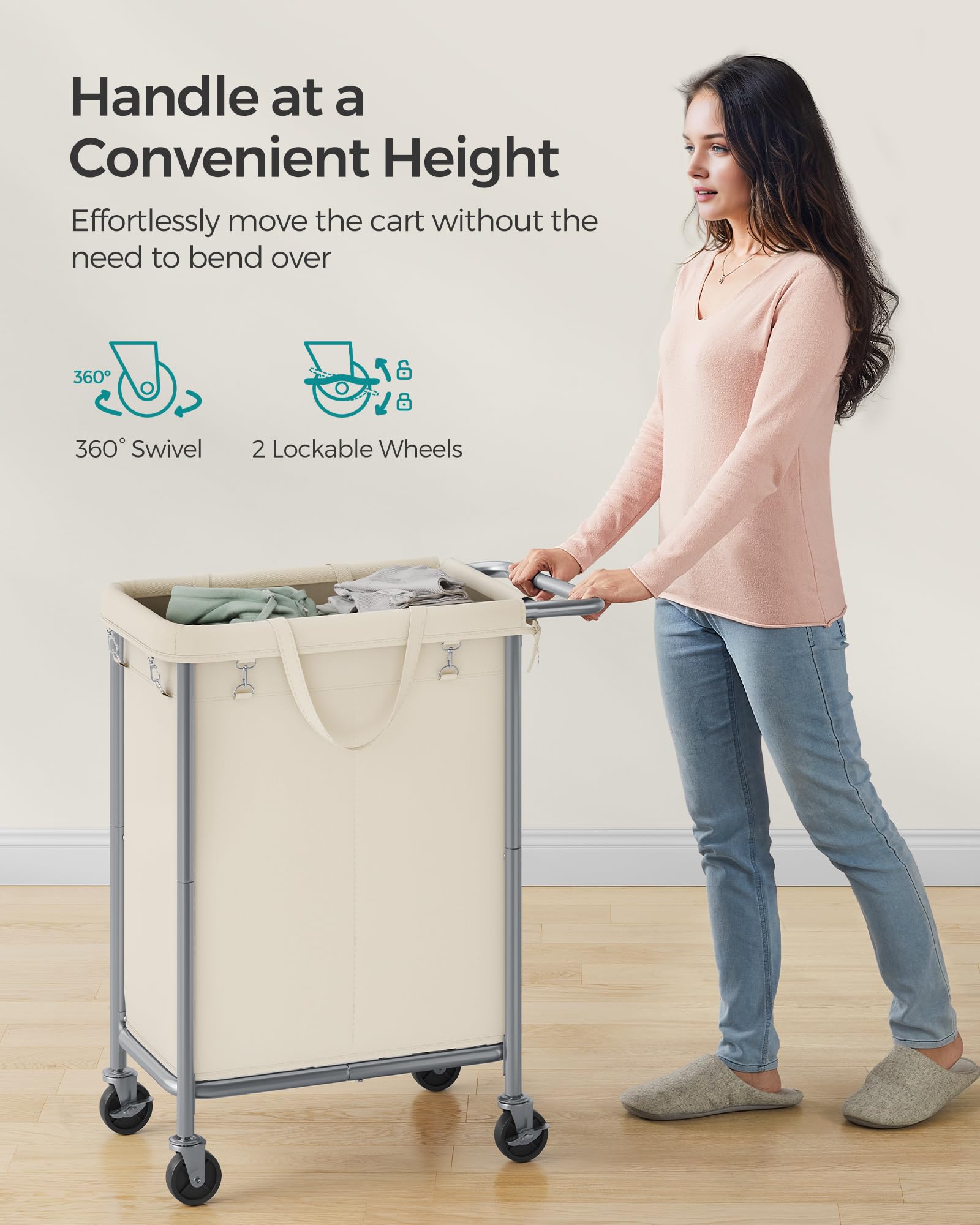Foto 7 | Cesta De Lavandería Songmics Rolling 140l Con Ruedas De 2 Secciones - Venta Internacional.