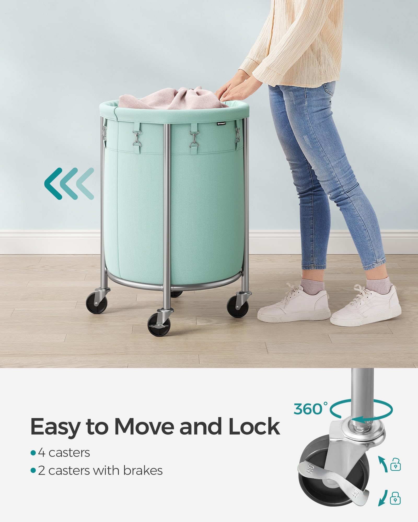 Foto 4 | Cesta De Lavandería Songmics Rolling 110 L Con Marco De Acero, Color Verde Menta - Venta Internacional.