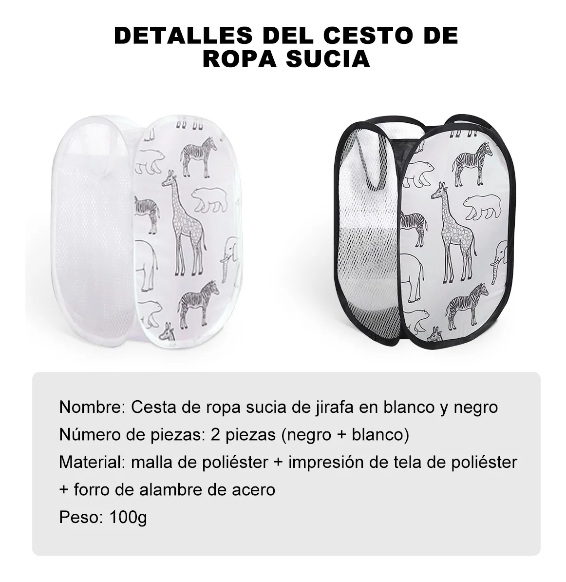 Foto 5 | 2 Pcs Cesto Belug Ropa Sucia De Malla Plegable Organizador Colgar Negro/blanco