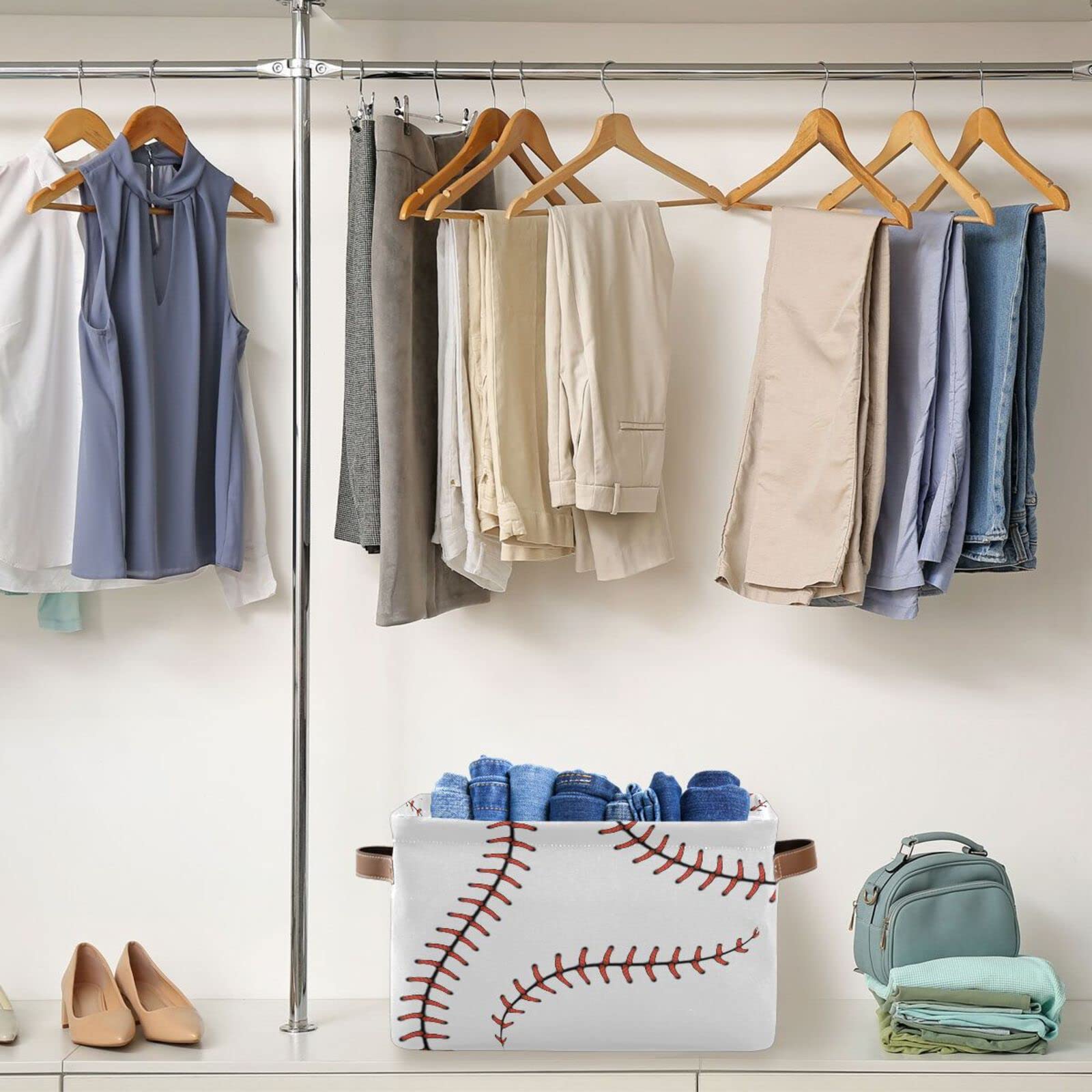 Foto 4 | Cesta De Almacenamiento Auuxva Con Puntadas De Béisbol Para Deporte - Venta Internacional.