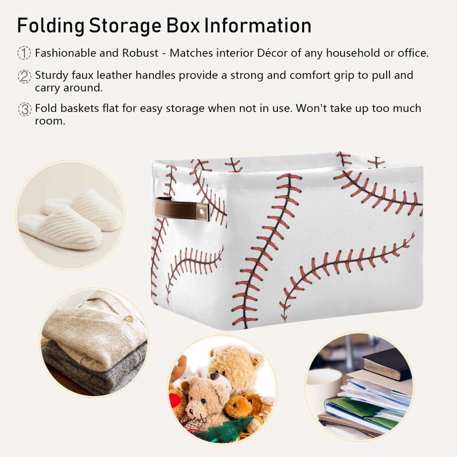 Foto 6 pulgar | Cesta De Almacenamiento Auuxva Con Puntadas De Béisbol Para Deporte - Venta Internacional.