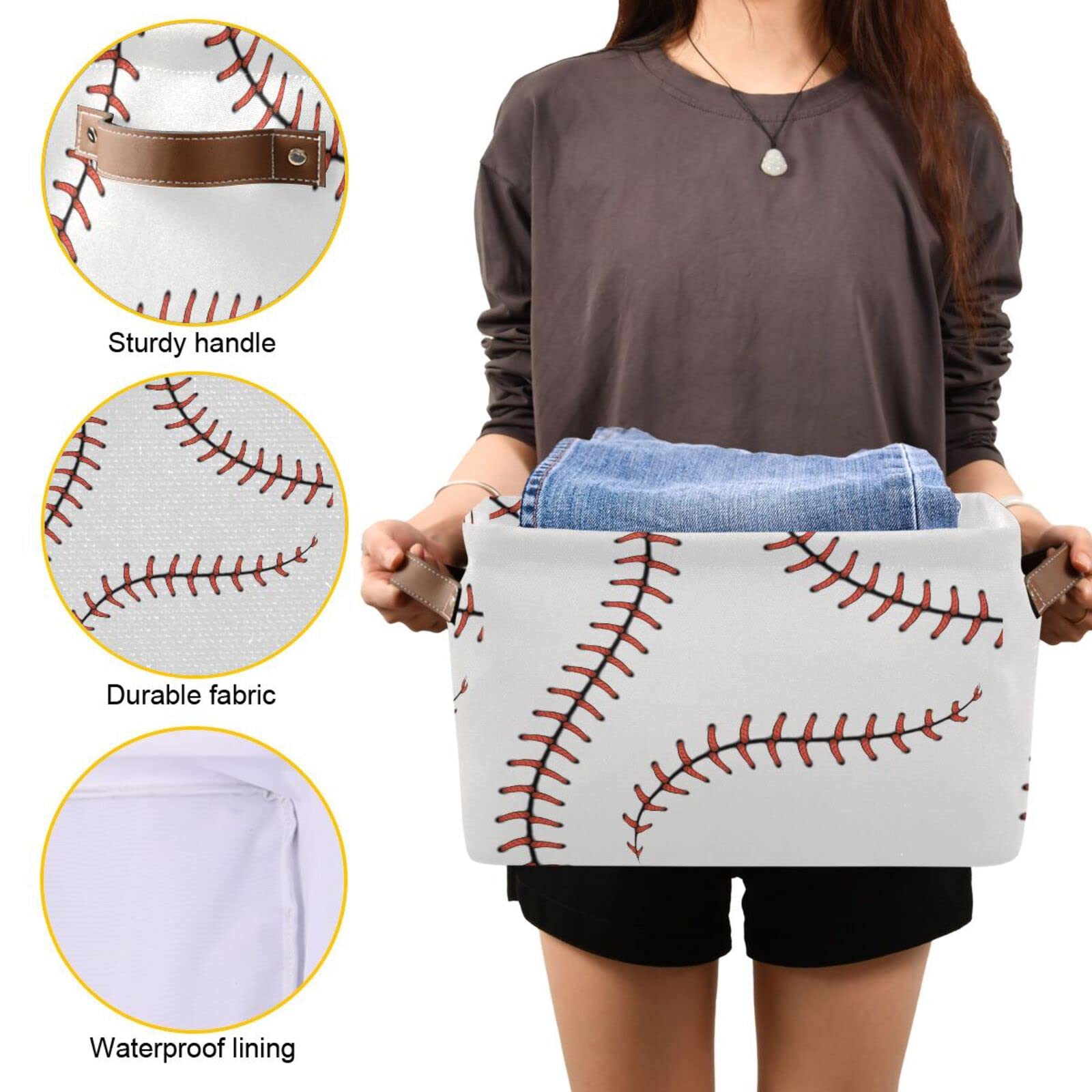Foto 8 pulgar | Cesta De Almacenamiento Auuxva Con Puntadas De Béisbol Para Deporte - Venta Internacional.