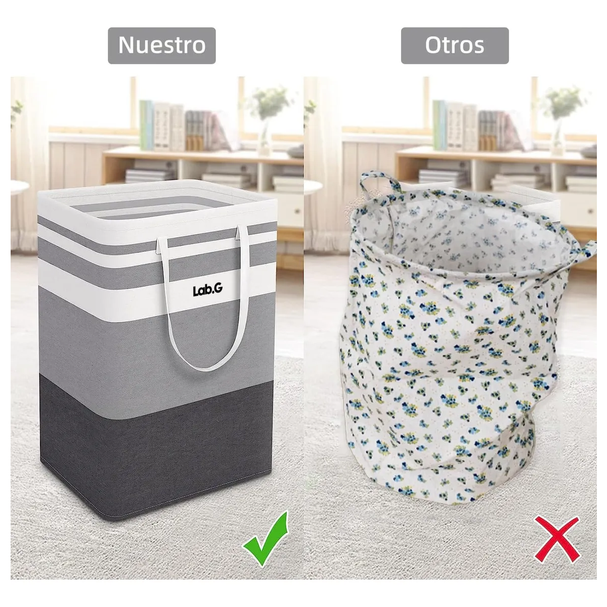 Foto 4 pulgar | Cesto Grande P/ropa Sucia Y Lavandería Plegable De 75l, 2 Pz Raya Orizontal Lab.g Gris