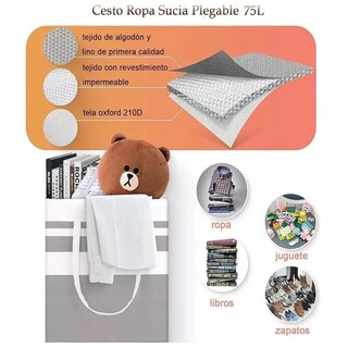 Foto 4 | Cesto Grande P/ropa Sucia Y Lavandería Plegable De 75l, 2 Pz Raya Orizontal Lab.g Gris