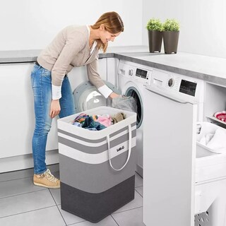 Foto 5 | Cesto Grande P/ropa Sucia Y Lavandería Plegable De 75l, 2 Pz Raya Orizontal Lab.g Gris
