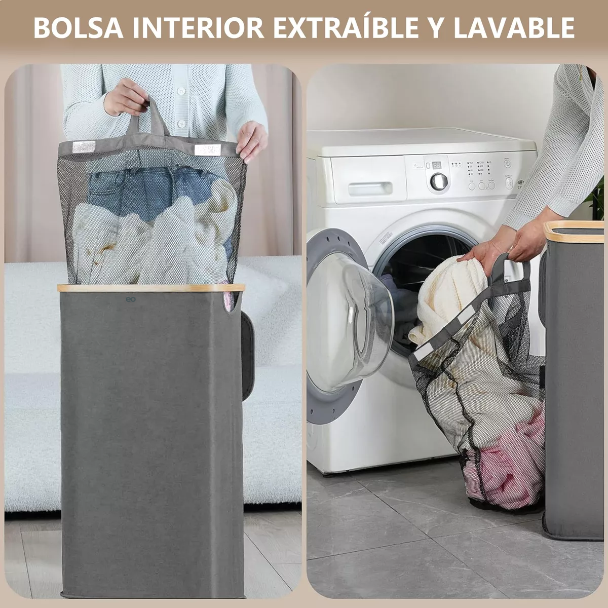 Foto 4 pulgar | Cesto Para Ropa Sucia 110l Plegable Portátil Eo Safe Imports Esi-18798 Gris