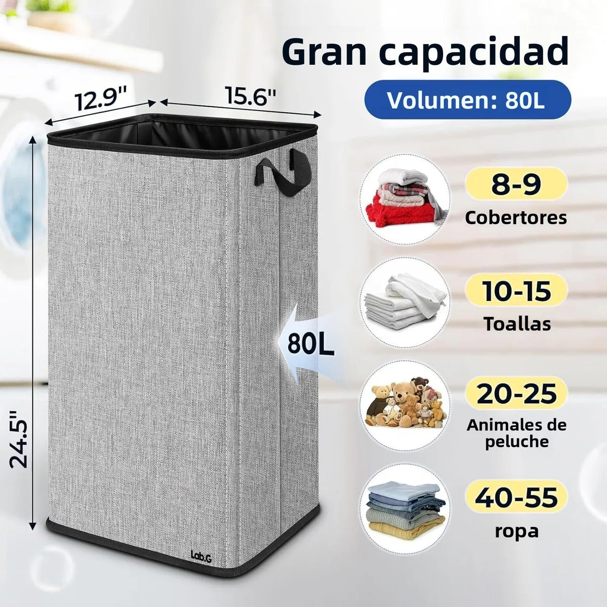 Foto 3 pulgar | Cesto De Ropa  Lab.g Plegable 80l Gris