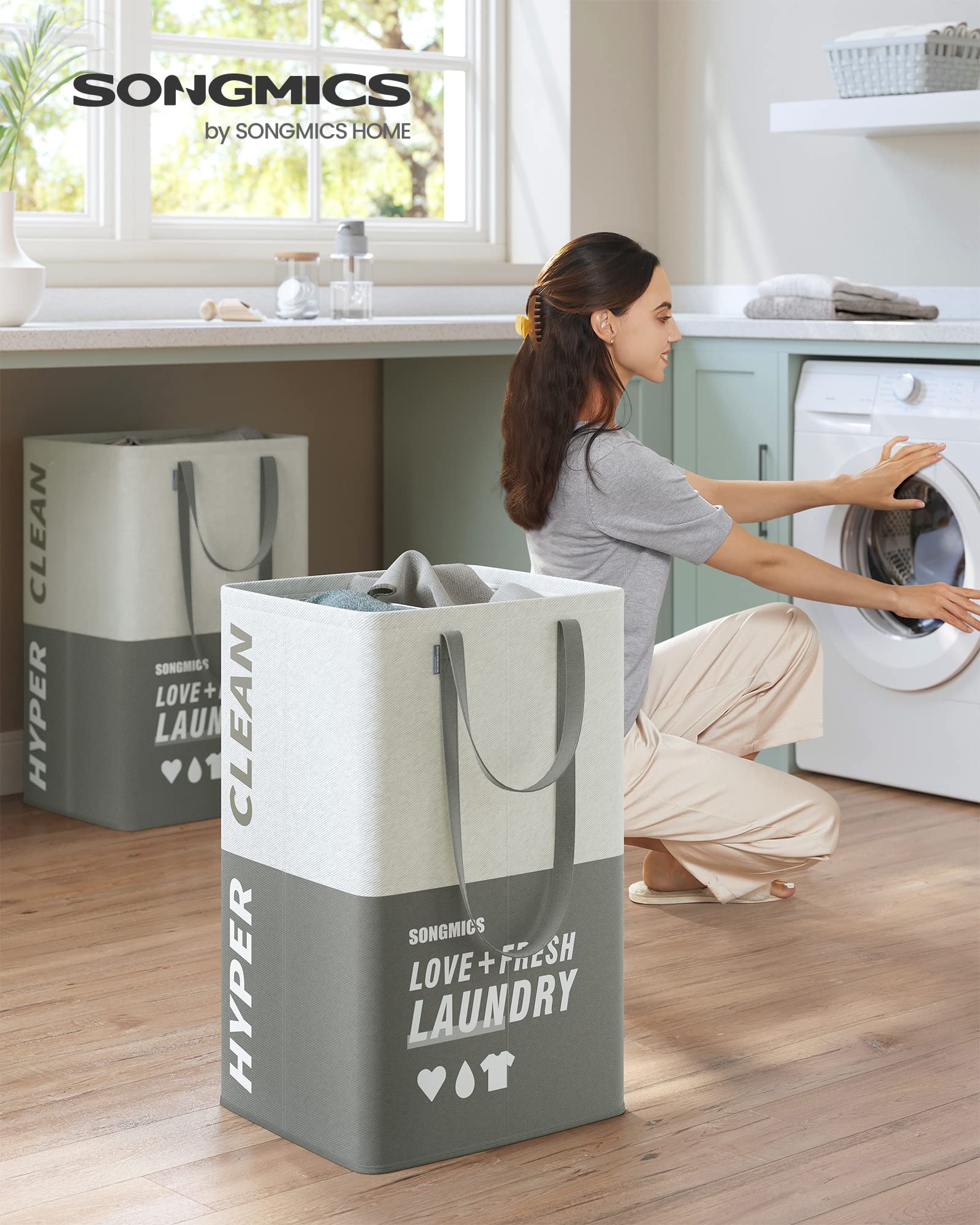 Foto 2 | Juego De 2 Cestas De Ropa Songmics De 90 Litros Con 2 Compartimentos  Color Gris