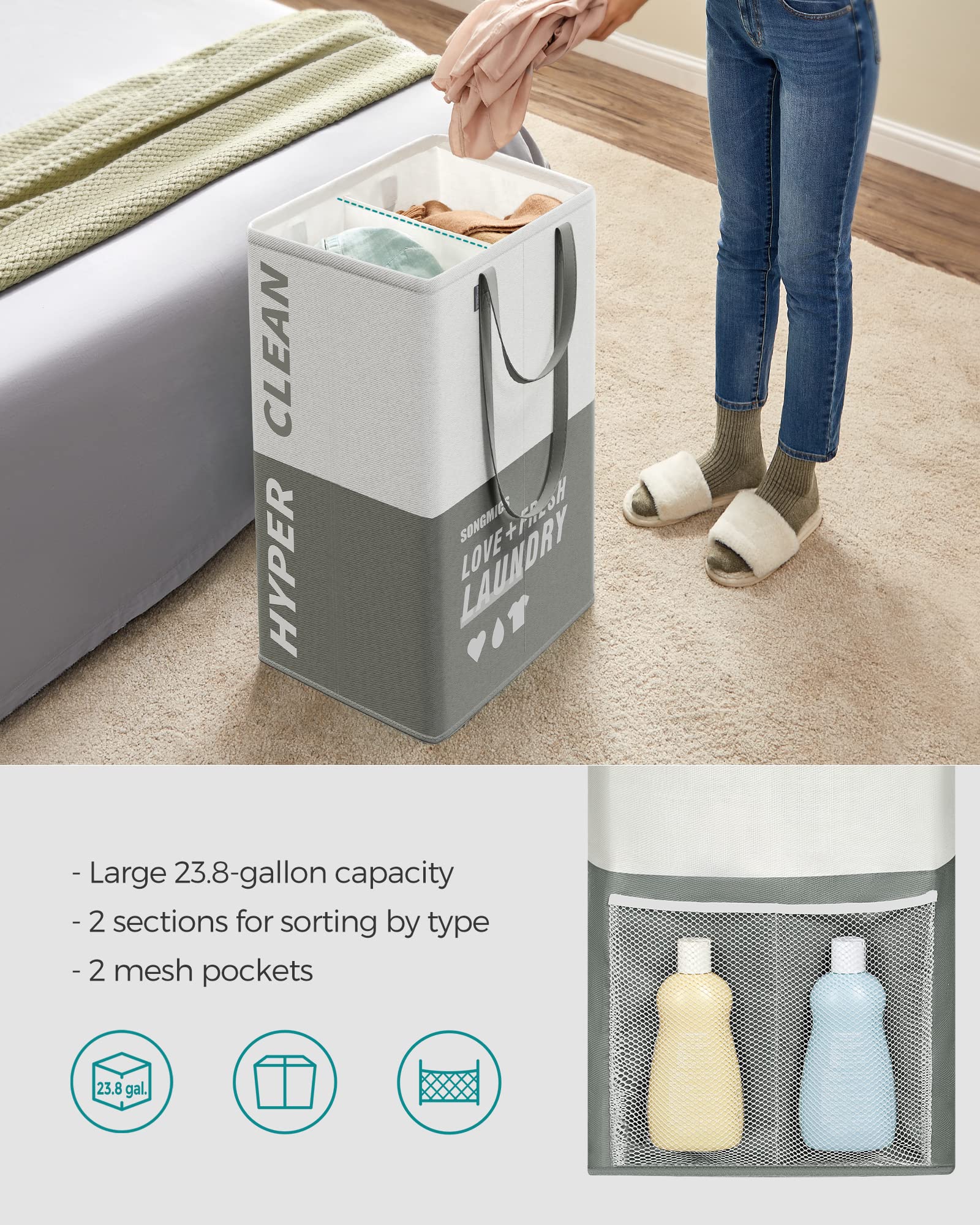 Foto 3 | Juego De 2 Cestas De Ropa Songmics De 90 Litros Con 2 Compartimentos  Color Gris