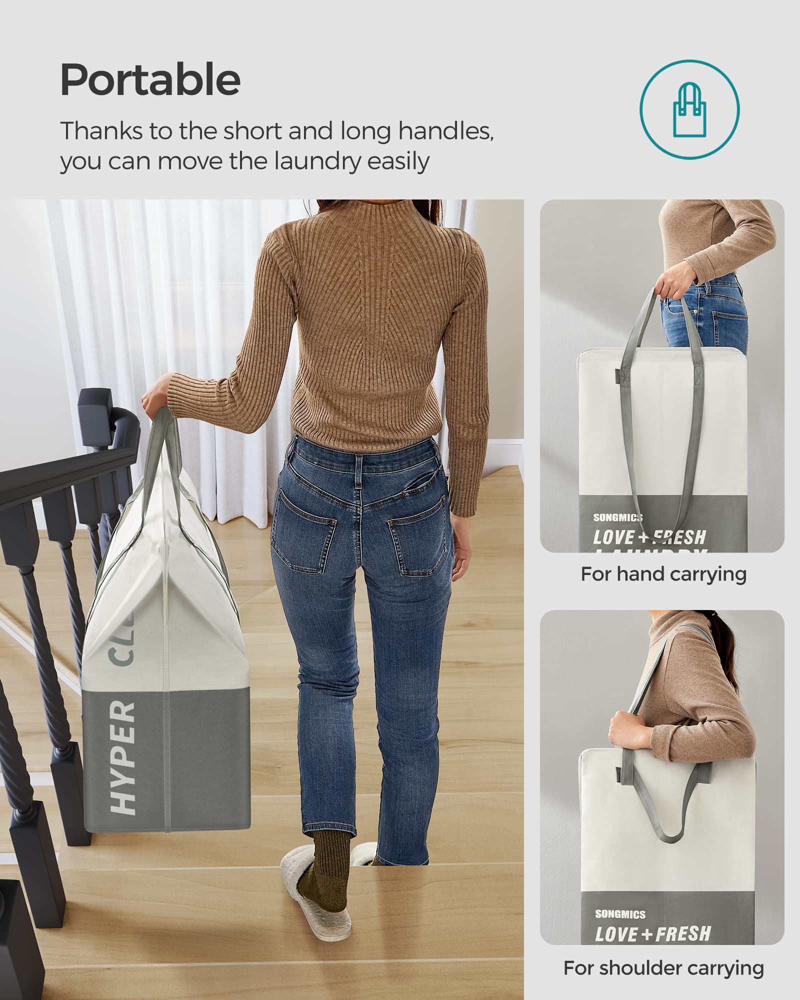 Foto 5 pulgar | Juego De 2 Cestas De Ropa Songmics De 90 Litros Con 2 Compartimentos  Color Gris