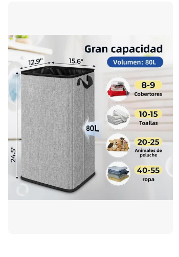 Foto 3 pulgar | Cesto De Ropa Plegable 80l Grande Rectangular Y Con Asas Resistentes Ideal Para Baño Y Dormitorio Color Gris